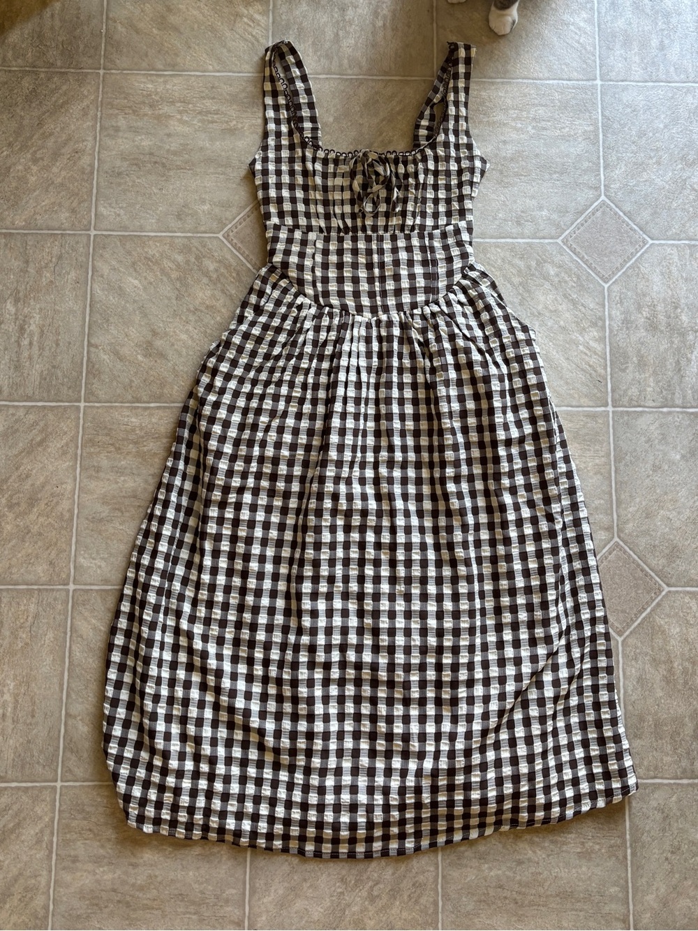 Jessica Simpson Brown & Cream Gingham Tie-Front Midi Dress